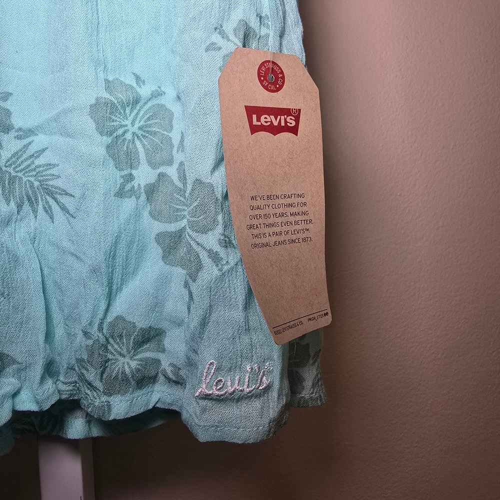 Levi's Girls Aqua Floral Two Piece Set Top and Shorts Tropical Outfit sz 4XS - Picture 4 of 6